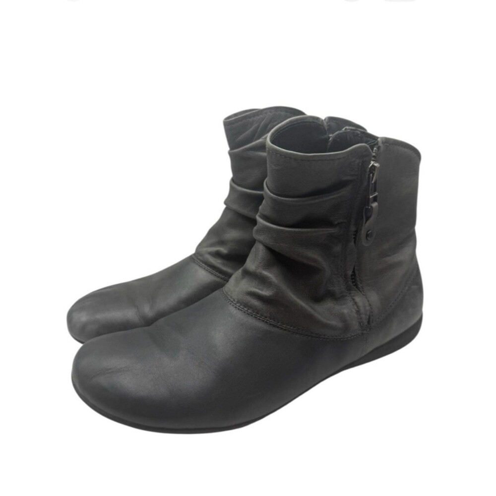Josef Seibel Women’s Gray Leather Ankle Boots Size 40 Ruched Zip Comfort Shoes